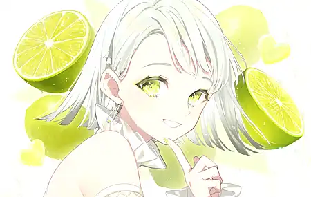热门微笑 手 绿眼睛 动漫 动漫女孩 银发 酸橙 高清壁纸 4500×3000