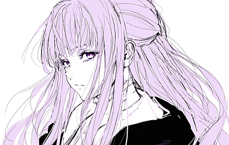 绝美长发 紫色头发 简单的背景 绘画 白色背景 紫色眼睛 动漫女孩 壁纸 5468×3604
