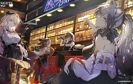 热门酒吧 动漫 动漫女孩 手绘 酒杯 酒瓶 明日方舟 礼服 耳朵 兽耳 尾巴 高清壁纸 6222×3500