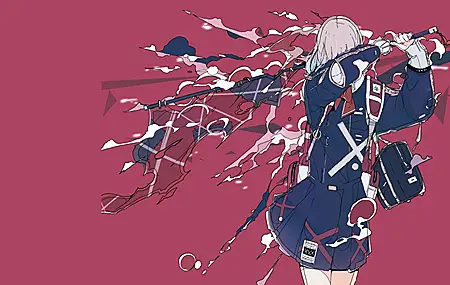 原创人物 动漫女孩 红色背景 简单背景 极简主义 背包 无水印壁纸 3840×2160
