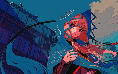 长发 动漫 动漫女孩 双尾 天空 云 建筑 壁纸 4096×2374
