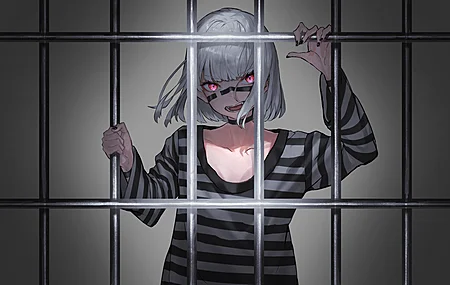 红眼睛 短发 囚犯 库罗诺瓦 动漫 动漫女孩 监狱 黑指甲 银发 手机壁纸 4000×2250