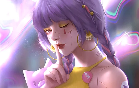 唇彩 紫色 头发 动漫女孩 动漫 彩色 女孩 Wink 电脑 壁纸 3840×2992