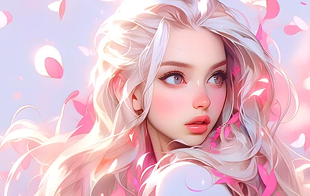 女人 长发 白发 灰色 眼睛 艺术 花瓣 电脑 桌面壁纸 3840×2160