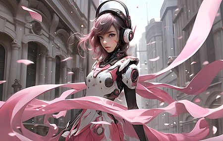 经典女人 长发 艺术 AI艺术 花瓣 耳机 电脑 壁纸 3840×2160