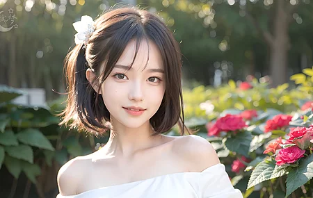 AI艺术 女孩 短发 可爱 花 风景 电脑 4K高清壁纸 3840×2160