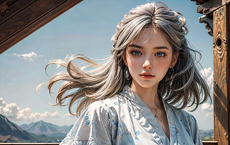 绝美女人 头发 长发 艺术 耳环 天空 云 山 电脑 高清壁纸 3840×2176