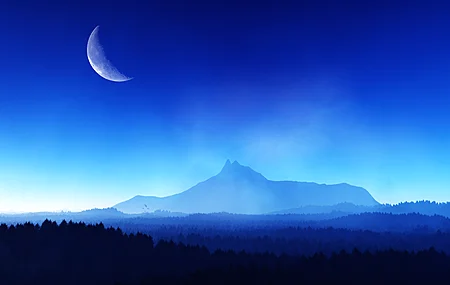 绝美催眠 AI艺术 图片 插图 风景 天空 月亮 山脉 自然 森林 蓝色 壁纸 3840×2160
