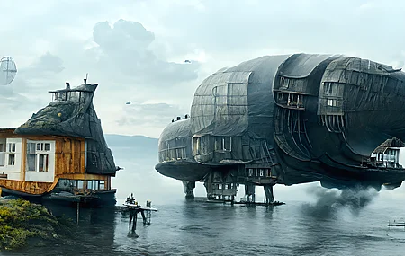 旅行者 海神之旅 旅行海报 宇宙飞船 原木小屋 小屋 手机壁纸 4320×2160