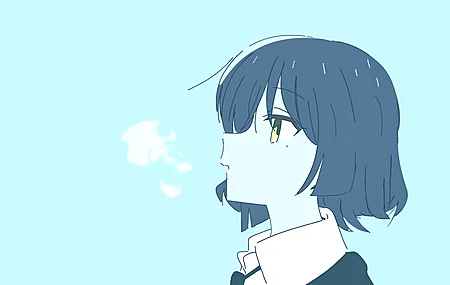 精选蓝色头发 短发 动漫 蓝色背景 简单背景 极简主义 黄眼睛 动漫女孩 电脑 桌面壁纸 7680×4320