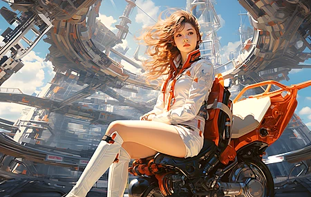 女人 机车 AI艺术 高清壁纸 3840×2160