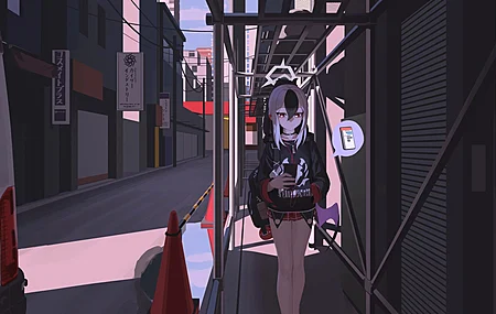 唯美女学生 红眼 站立 微笑 长发 马尾辫 蓝色档案馆 动漫女孩 城市 裙子 建筑 阳光 校服 高清壁纸 8014×4507