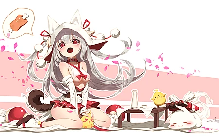 动漫 动漫女孩 双尾 兔子 动物 头发 花 手机 壁纸 6598×9327