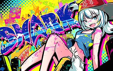 经典鲨鱼牙 帽子 涂鸦 动漫 动漫女孩 虚拟 电脑 手机壁纸 3840×2160