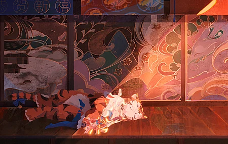 热门白发 老虎 阳光 兔耳朵 艺术 绘画 新年 电脑 手机壁纸 5799×2671