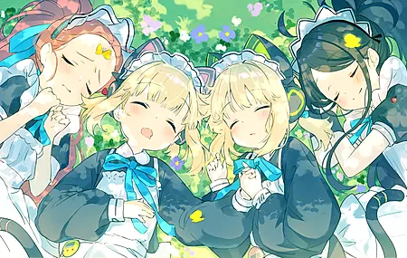 猫女孩 仰卧 微笑 长发 动漫女孩 女佣 睡眠 蔚蓝档案 女佣服装 猫尾 猫耳 草 花 领结 电脑 高清壁纸 4096×2304