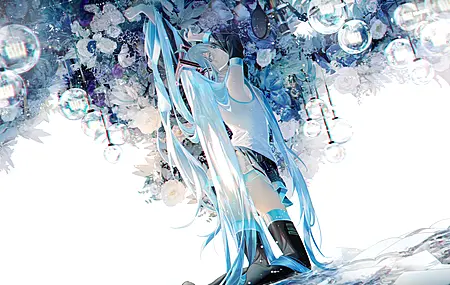 经典蓝头发 蓝眼睛 长发 动漫 动漫女孩 小提琴 初音 长袜 双尾 电脑 壁纸 4000×2500