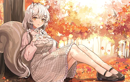 热门百合 女性 户外 长发 动漫 动漫女孩 松鼠 秋天 兽耳 尾巴 衣服 动物 电脑 高清壁纸 3840×2160