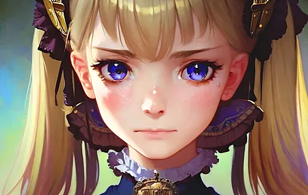 高清女人 脸 蓝眼睛 金发 双尾 艺术 电脑 桌面壁纸 4050×2160