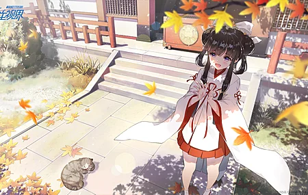 经典少女咖啡枪 动漫女孩 游戏 女孩 萝莉 国风 猫 叶子 电脑 壁纸 6000×3375