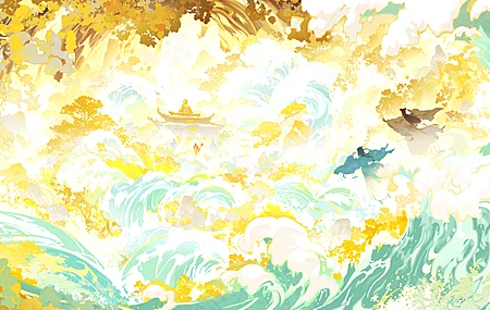 AI艺术 插图 奇幻艺术 彩色 环境 云 波浪 国风 绘画 艺术 电脑 4K高清壁纸 6101×2641