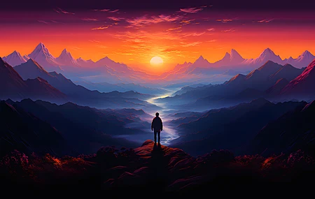 绚丽风景 艺术 太阳 山脉 剪影 AI艺术 自然 天空 云 电脑 4K壁纸 3840×2160