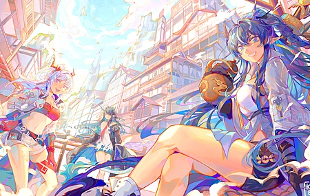 绝美动漫 动漫女孩 神枪手 兽耳 龙女孩 龙角 龙尾 云 黄昏 年 凌 魔术师 明日方舟 电脑 桌面壁纸 4096×2417