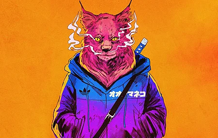 橙色背景 猫 动物 绘画 动画 抽象 电脑 壁纸 4200×2260