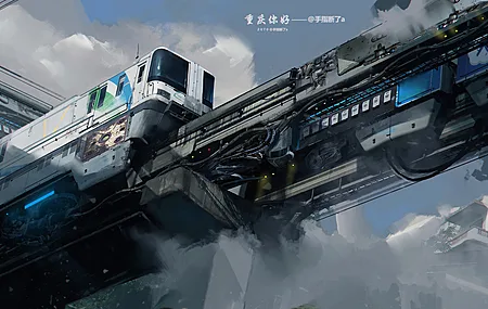 热门赛博朋克 未来 AI艺术 重庆 火车 地铁 电脑 桌面壁纸 7680×3114