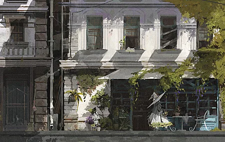 绚丽建筑 废弃城市 AI艺术 动漫女孩 末日 绘画 动漫 电脑 壁纸 8100×3600