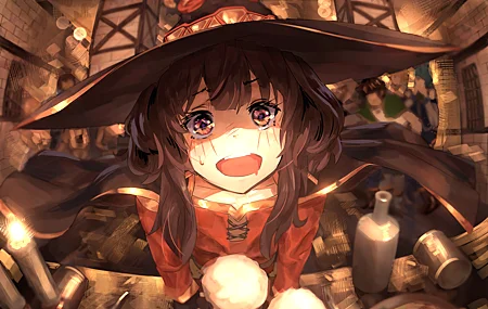 深色头发 动漫 女孩 AI艺术 肖像 帽子 女巫帽子 食物 啤酒 壁纸 4747×3892