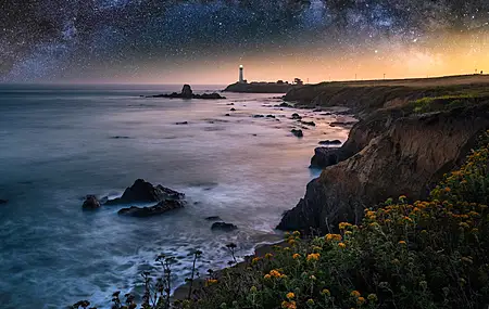 唯美风景 夜景 摄影 灯塔 梦境 自然 大海 悬崖 日落 电脑 壁纸 4000×2992