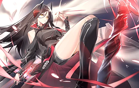 绚丽长发 大腿 眼角 动漫 动漫女孩 长角 武器 武士 电脑 桌面壁纸 4096×2160