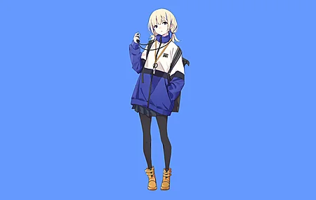 女学生 学生 校服 连裤袜 书包 动漫女孩 迷你裙 蓝色 电脑 壁纸 10288×5787