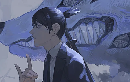 绚丽眼睛 电锯人 黑发 手势 生物 动漫男孩 魔鬼 电脑 高清壁纸 3840×2160