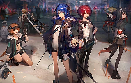 游戏 角色 红发 蓝发 武士 动漫女孩 游戏CG 艺术 尤西艾 明日方舟 电脑 壁纸 6399×3938