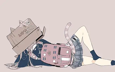 人物 侧卧 猫女孩 动漫女孩 极简主义 背包 简单背景 猫耳朵 猫尾巴 电脑 壁纸 3840×2160