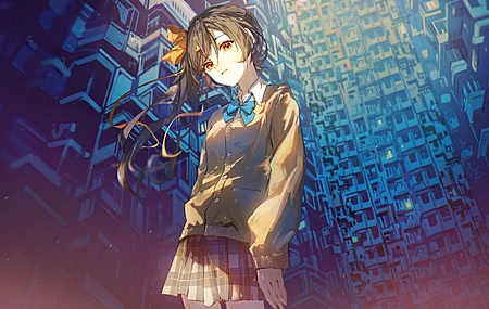 热门动漫女孩 虚拟 校服 头发 格子裙 动漫 裙子 电脑 高清壁纸 3840×2160