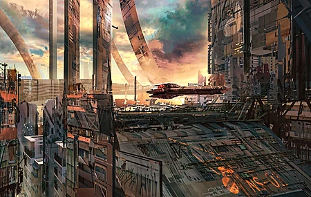 经典科幻 AI艺术 概念艺术 未来 奇幻艺术 日落 宇宙飞船 赛博朋克 网络 电脑 壁纸 3840×2160