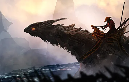 幻想艺术 武士 龙 生物 绘画 概念设计 电脑 4K高清壁纸 6600×3600