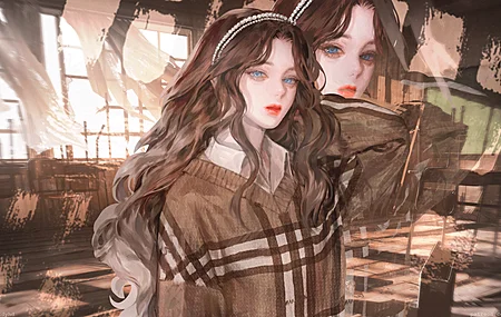 热门黑发 蓝眼睛 长发 室内 女人 动漫 动漫女孩 红色口红 绘画 艺术 电脑 高清壁纸 3840×2160