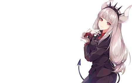 热门恶魔 女孩 红眼睛 路西法 白色背景 银发 角 尾巴 动漫 动漫女孩 电脑 高清壁纸 3840×2160