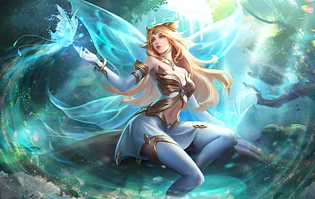 金发女郎 王者荣耀 游戏CG 水 蝴蝶 翅膀 4K高清壁纸 5657×2880