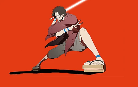 热门动漫男人 武士 动漫男孩 插图 红色背景 简单背景 剑 武器 高清壁纸 3840×2160