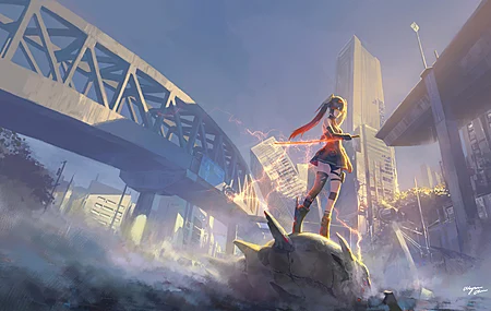 绚丽动漫 AI艺术 动漫女孩 世界末日 剑 壁纸 3840×2160