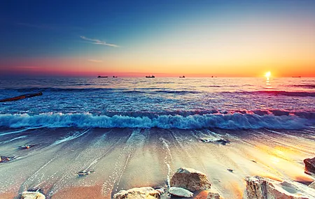 热门日落 海滩 海浪 壁纸 3840×2160