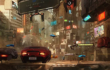 AI艺术 未来 城市 汽车 奇幻艺术 科幻 赛博朋克 城市景观 壁纸 3840×2400