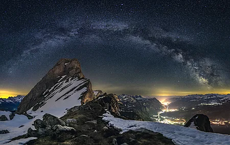经典岩石 夜晚 雪 星星 繁星之夜 高清壁纸 3840×2160
