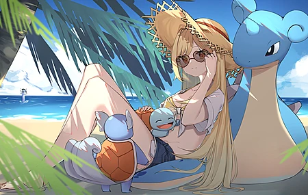 超清动漫 AI艺术 海滩 精灵宝可梦 拉普拉 德拉蒂尼 壁纸 3840×2160