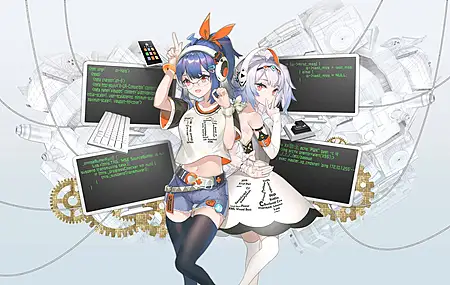 超清程序员 动漫女孩 动漫 耳机 眼镜 长袜 高清壁纸 3840×2160